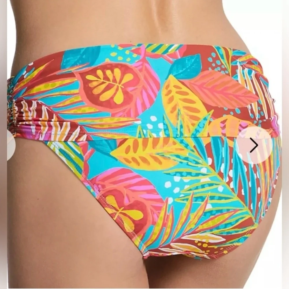 Bleu Rod Beattie Tropical Floral Bikini Bottom in Coral, Turquoise & Yellow Sz 4